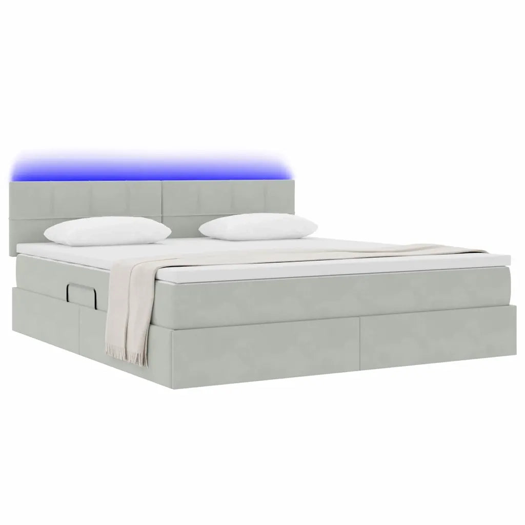Letto con contenitore e LED Grigio chiaro 180 x 200 cm Velluto 3371409