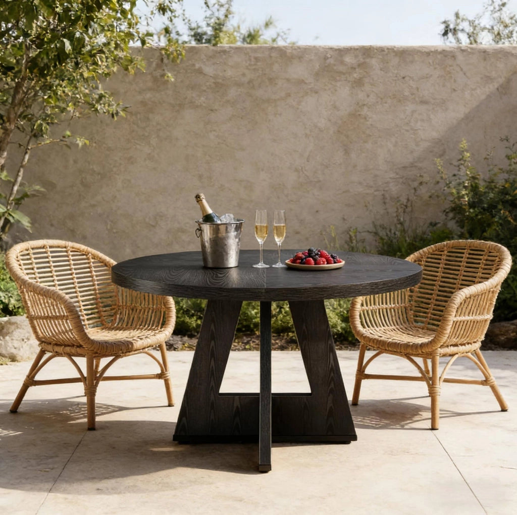 Tavolo da pranzo rotondo 120 cm in legno ingegnerizzato nero; stile farmhouse