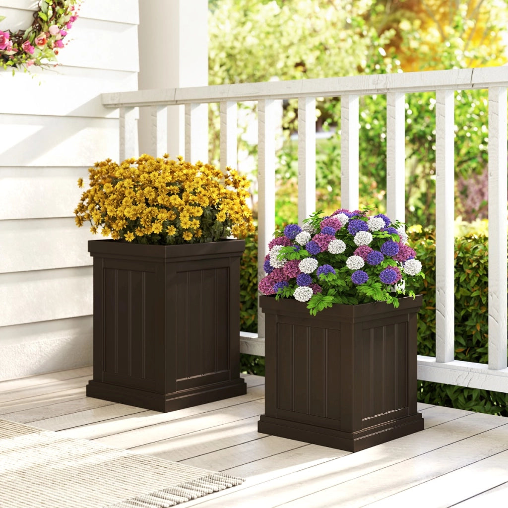 Set di vasi quadrati in plastica con fori di drenaggio e design nesting, Contenitori decorativi per piante per veranda grande da 48 cm -Fioriere