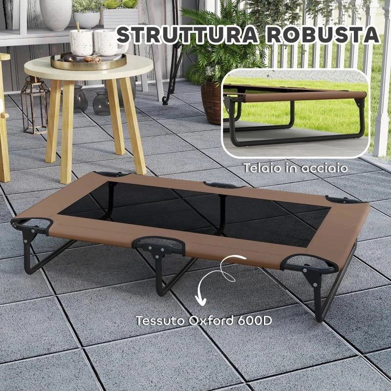 LETTO PER CANI GRANDI PIEGHEVOLE CON TESSUTO A RETE DA INTERNO ED ESTERNO, 107X61X20 CM, MARRONE
