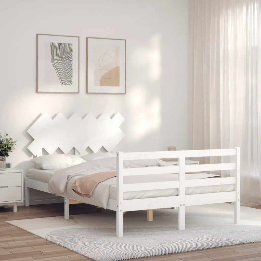 Giroletto con Testiera-Struttura Letto con testiera Bianco Double in Legno Massello 701823