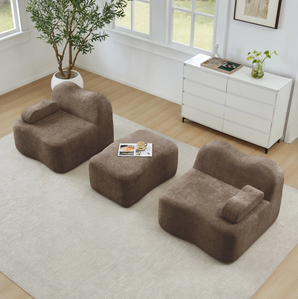 Divano modulare angolare in velluto marrone con pouf; 192x167x70 cm; senza montaggio