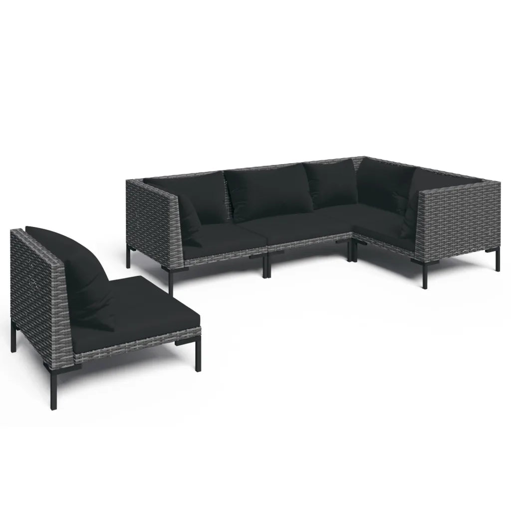 Divani da Giardino 5 pz con Cuscini in Polyrattan Grigio Scuro 3099852