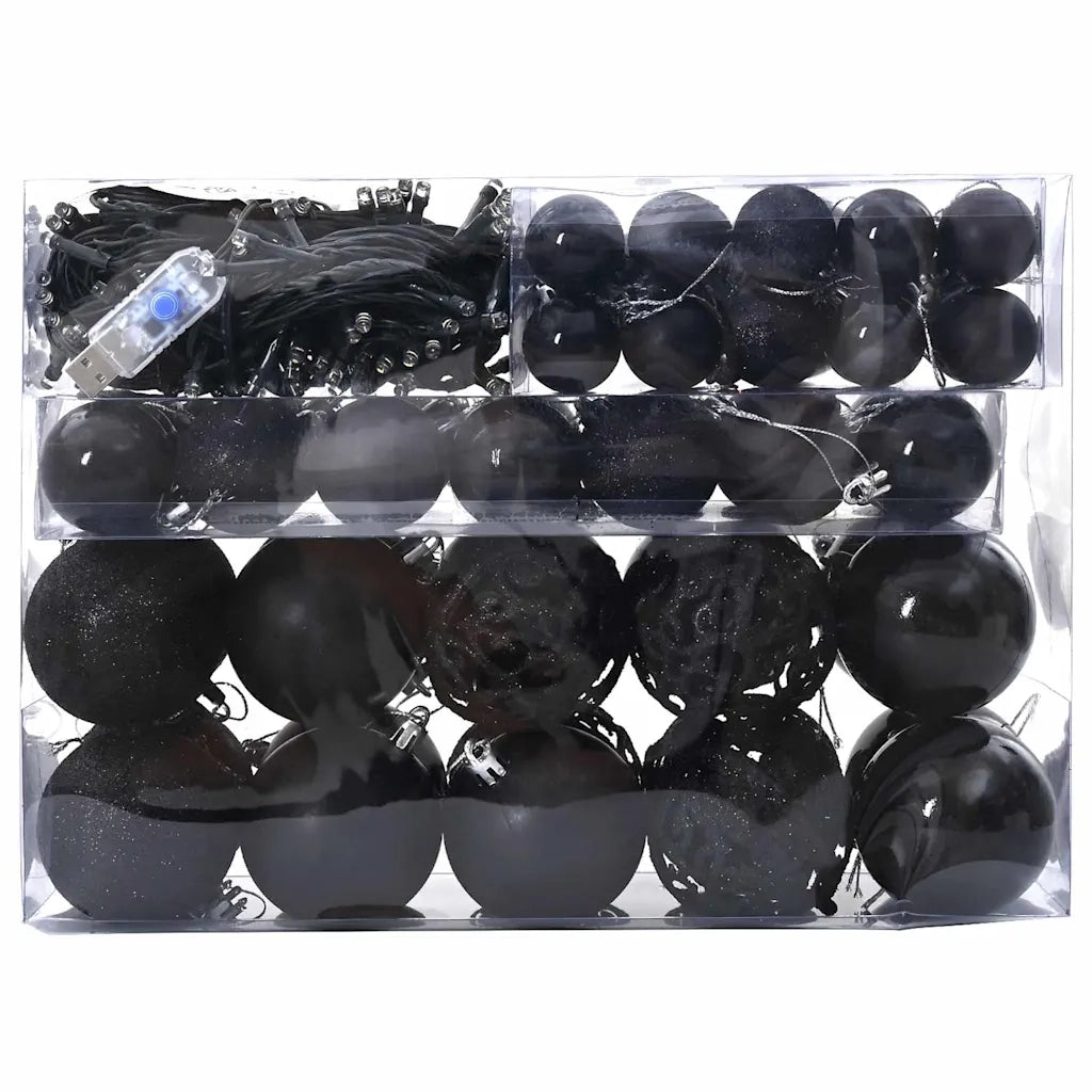 Set di Palle di Natale con 150 LED 61 pcs Nero Plastica