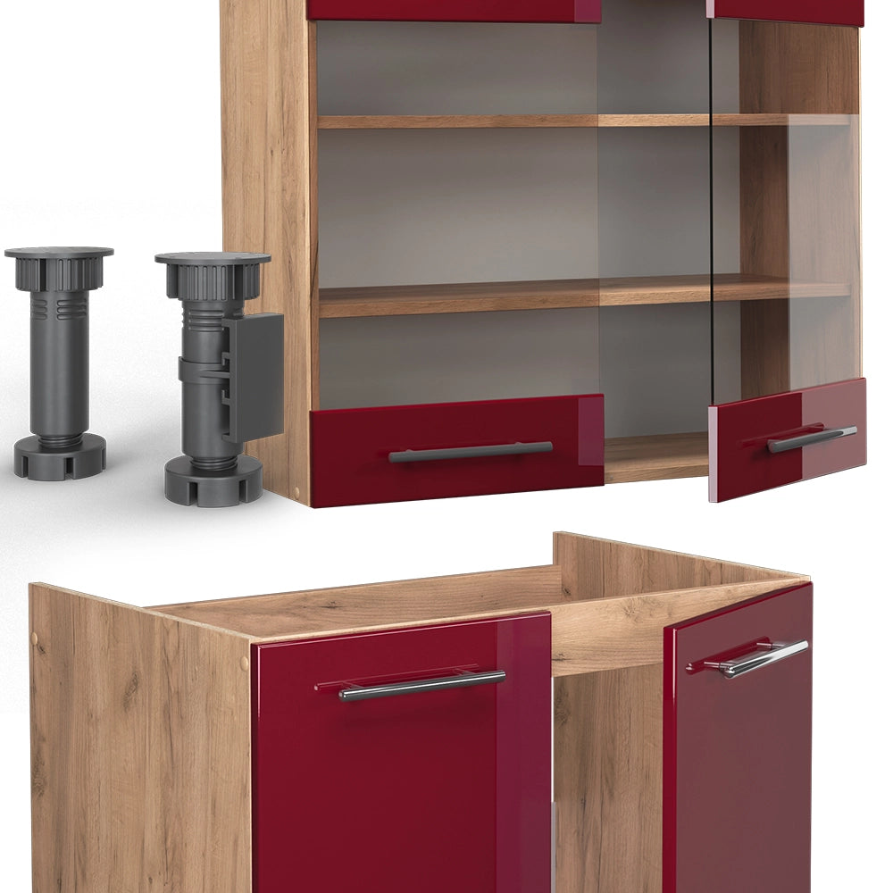 Cucina componibile Fame-Line Bordeaux lucido/Rovere dorato 240 cm, PL Antracite Vicco