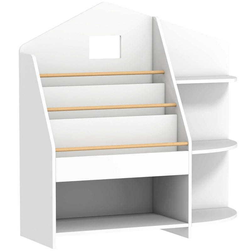 Libreria per bambini in legno bianco con 7 vani aperti e scaffali frontali
