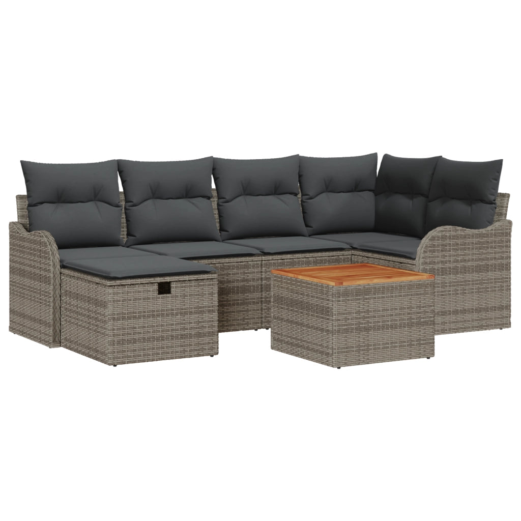 Set divani giardino 7 pezzi con cuscini grigi in polyrattan