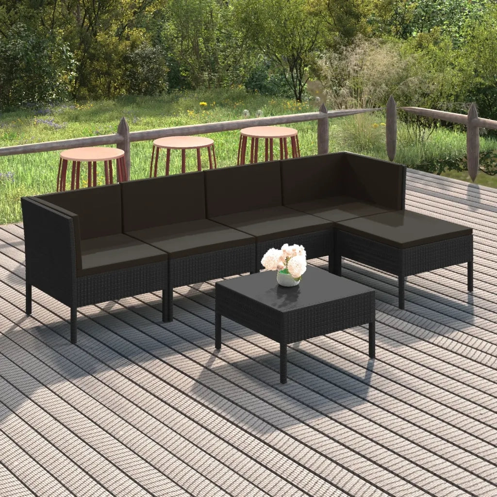 Set Divani da Giardino 6 pz con Cuscini in Polyrattan Nero cod mxl 38336