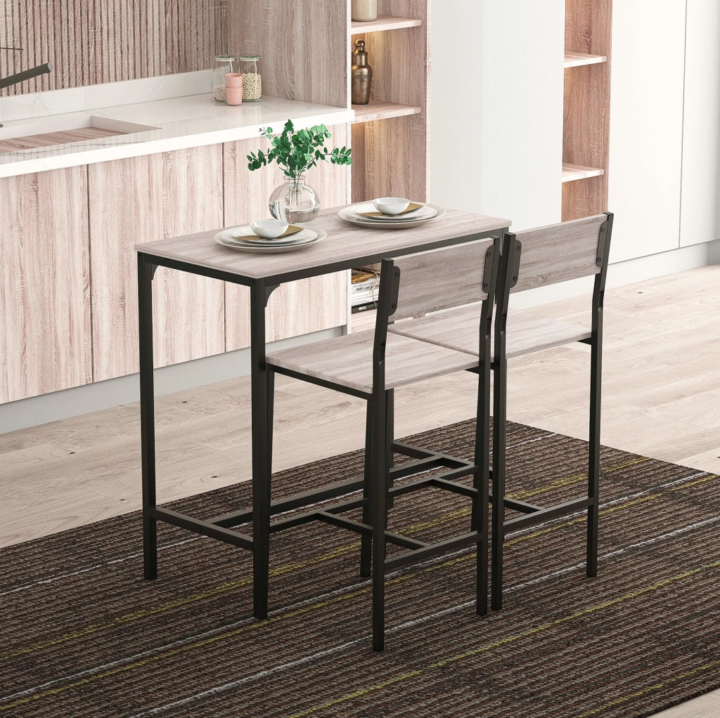 Set bar con tavolo e 2 sedie in MDF naturale e nero, 89x45x87 cm, per cucina e sala da pranzo