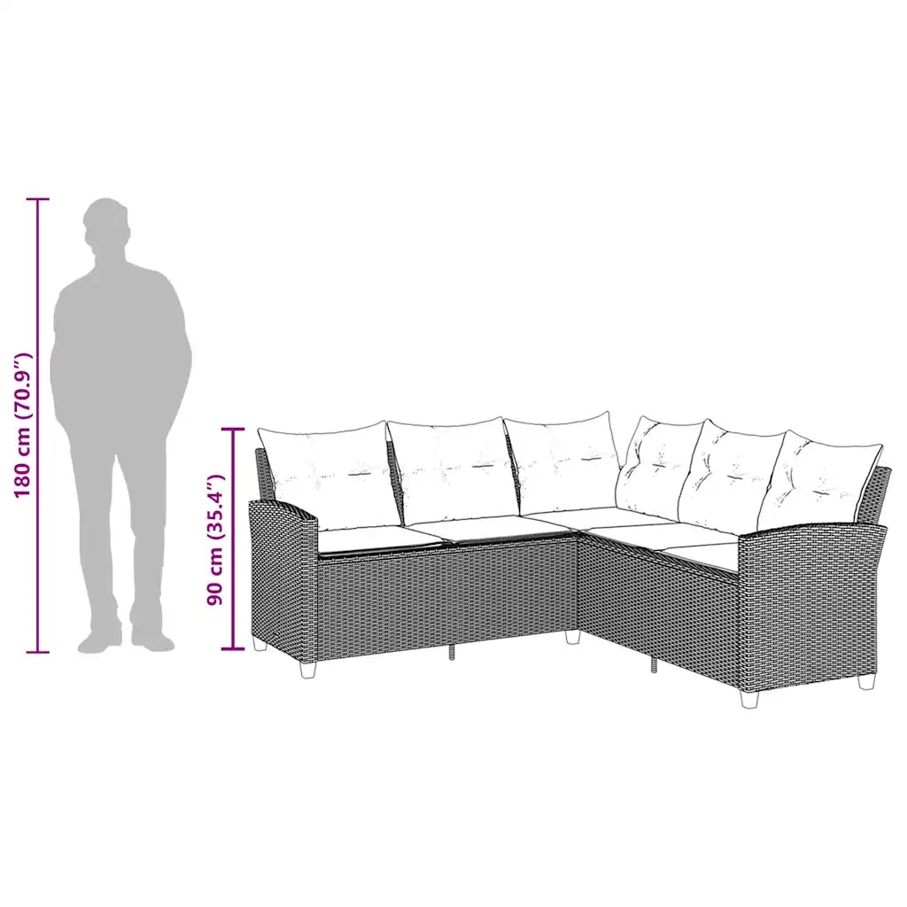 Divano a Forma di L con Cuscini-Sofa con Cuscini in Polyrattan Grigio 115514