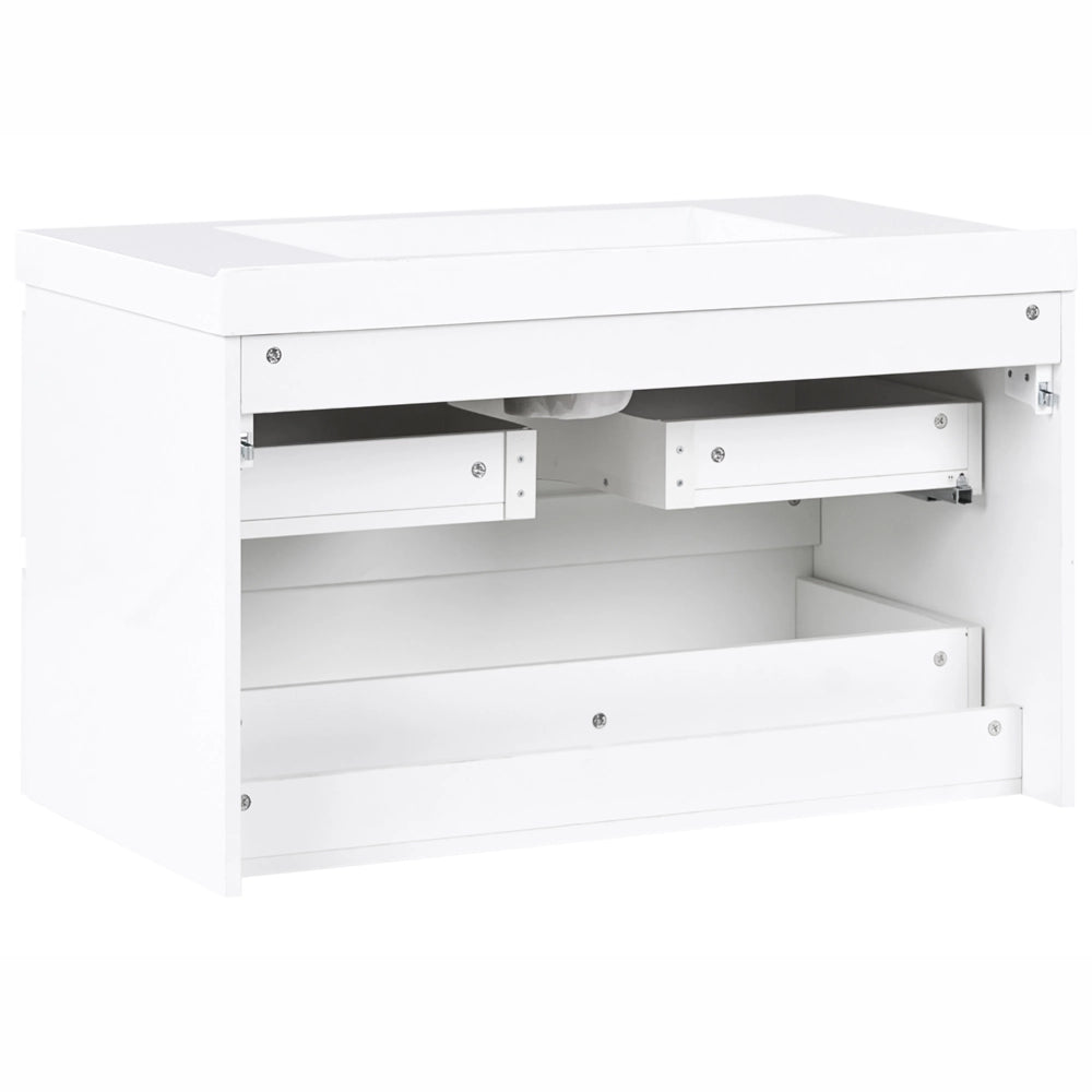 Mobile bagno sospeso bianco 90 x 50 cm con 2 cassetti e lavabo