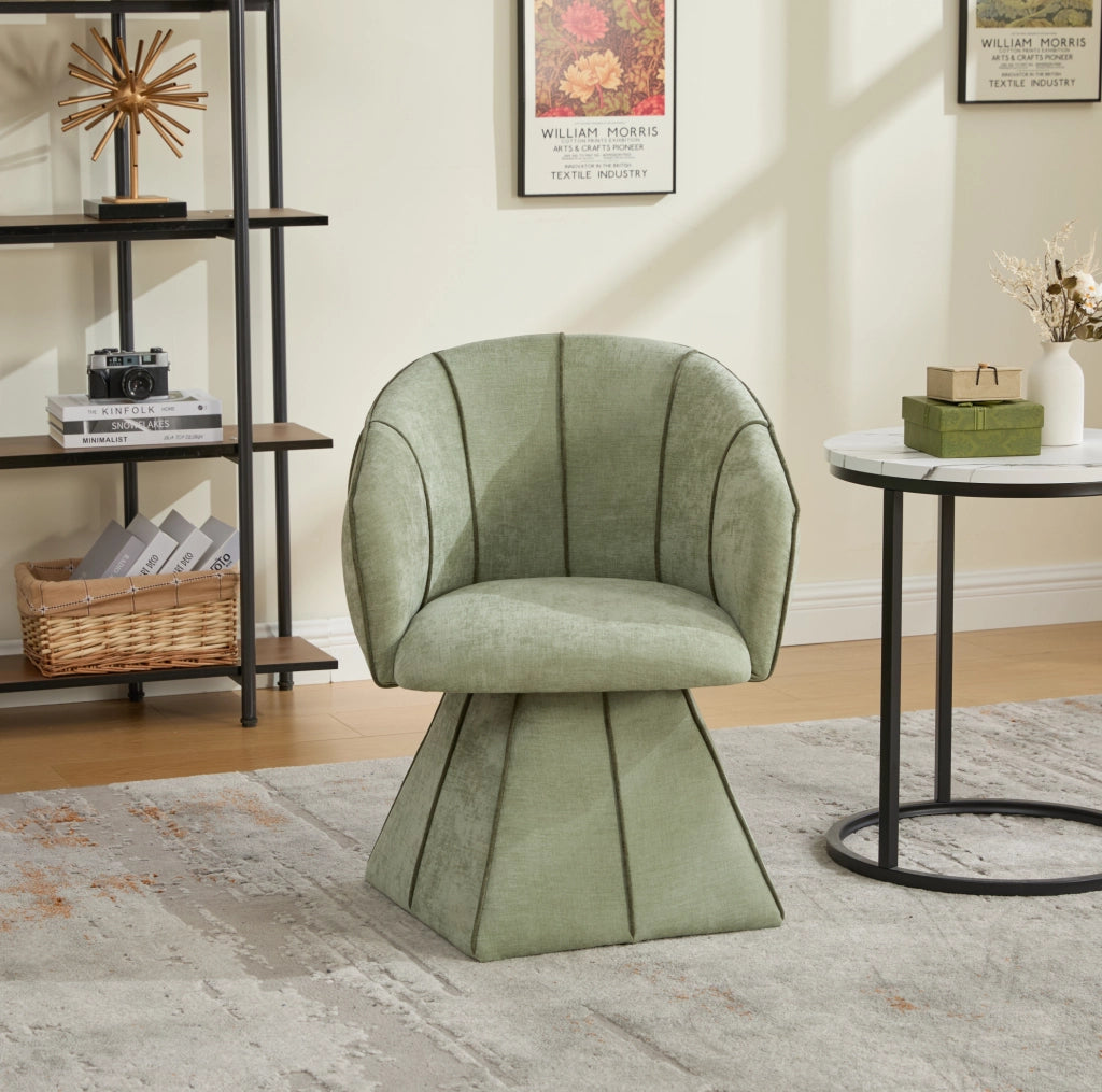 Poltrona girevole in chenille verde oliva con schienale alto; 56x54x74;5 cm