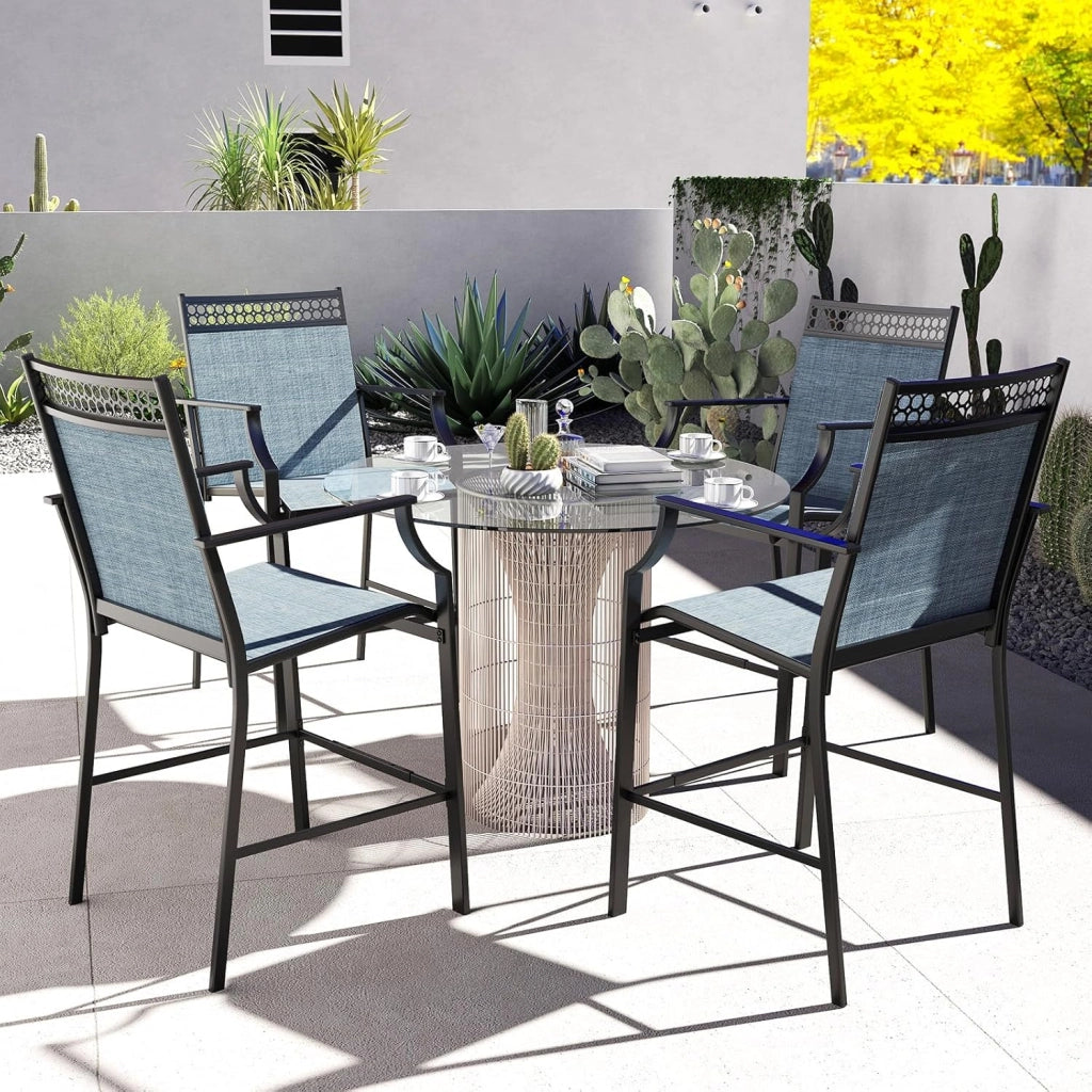 Set di 2 sedie da giardino, da balcone con braccioli e poggiapiedi, per giardino, piscina, balcone e terrazze, portata fino a 180 kg (blu)