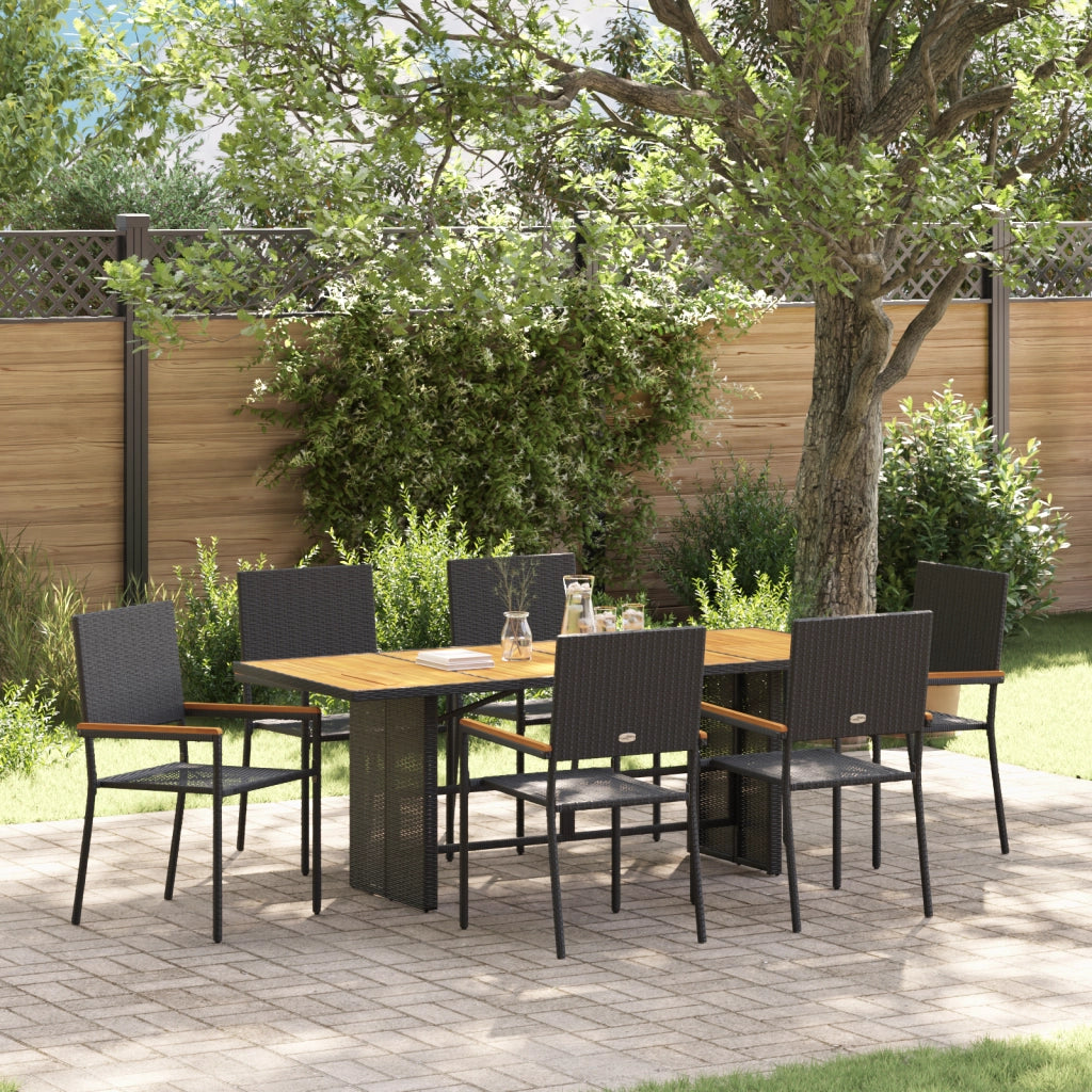 Set da pranzo per giardino  7 pezzi in polyrattan nero