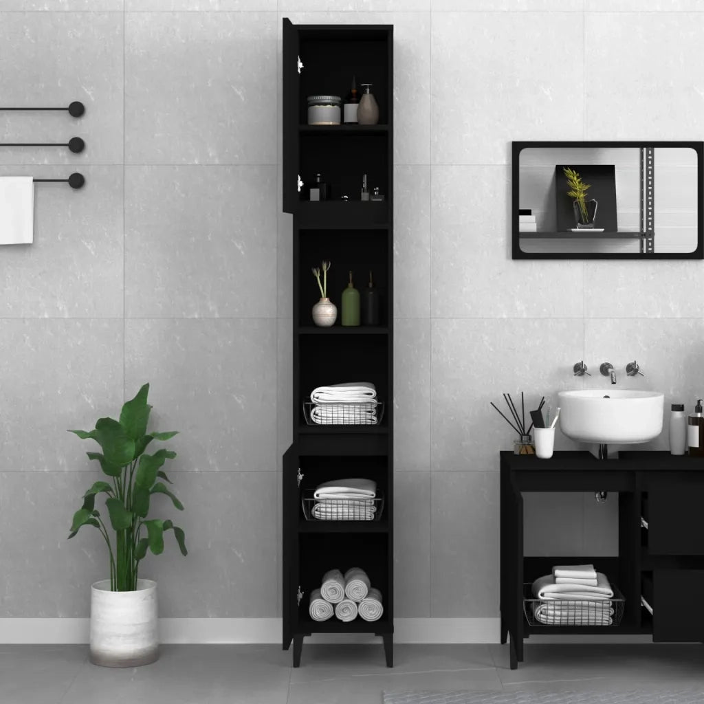 Armadietto da Bagno Nero 30x30x190 cm in Legno Multistrato 819797