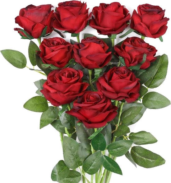 Decorazione da Parete con Fiori di Rosa 10 pezzi per Ufficio Casa Matrimonio (Rosso Vino)