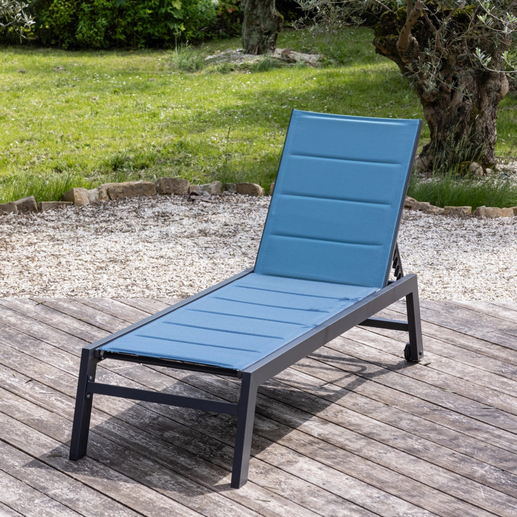 Lettino BARBADOS in textilene grigio-blu - alluminio antracite
