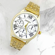 Trade Shop - Orologio Polso Jieersi Uomo Acciaio Dorato Analogico Cronografo Quadrante Bianco -