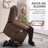 Poltrona Alzapersona Reclinabile con Poggiapiedi, in Tessuto Effetto Lino, 87x92x105 cm, Caffè
