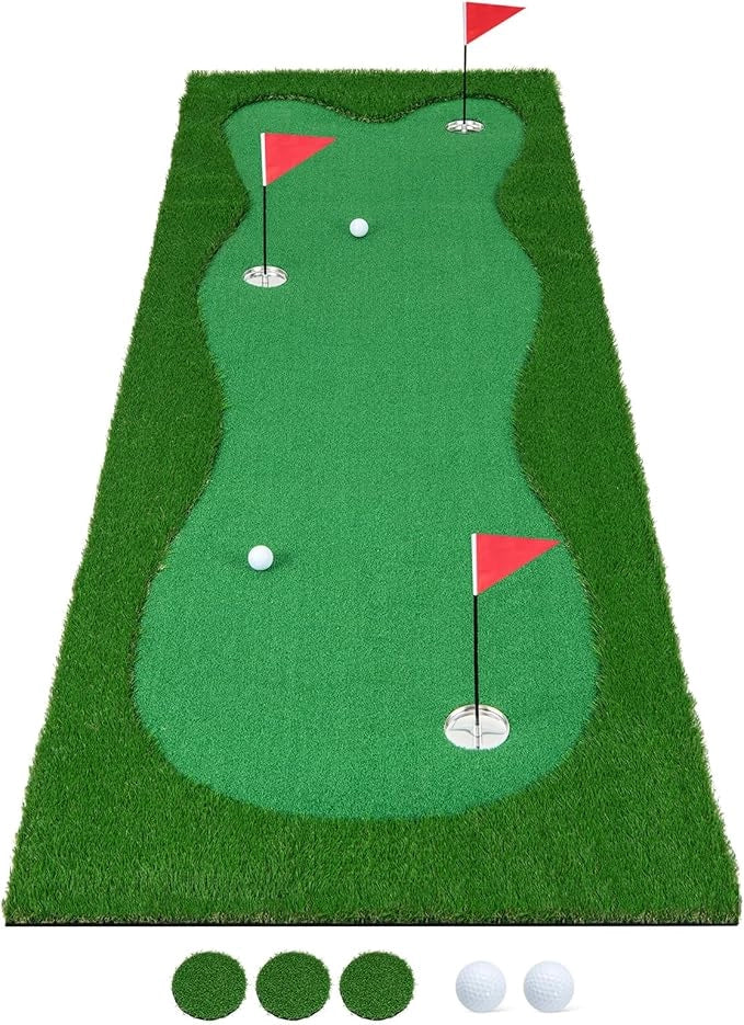 Tappetino da Golf Professionale, Campo da Golf con Erba Artificiale Realistica, 3 Buche, 3 Bandierine e Tazze per l'Allenamento Interno ed Esterno, 300 x 100 CM