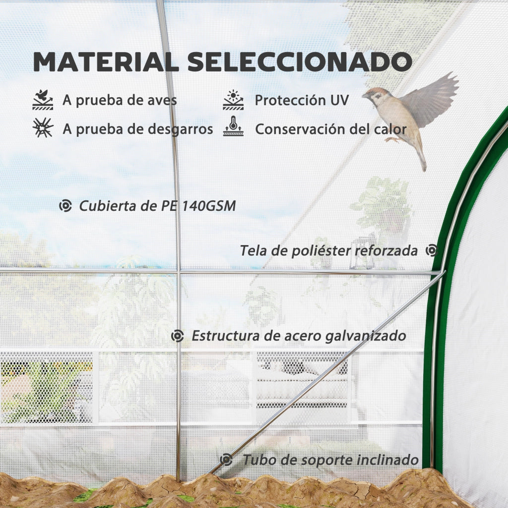 Serra Tunnel da Giardino ¨C Xylo ¨C 6x3x2m Acciaio Galvanizzato Bianco con Porta e 8 Finestre