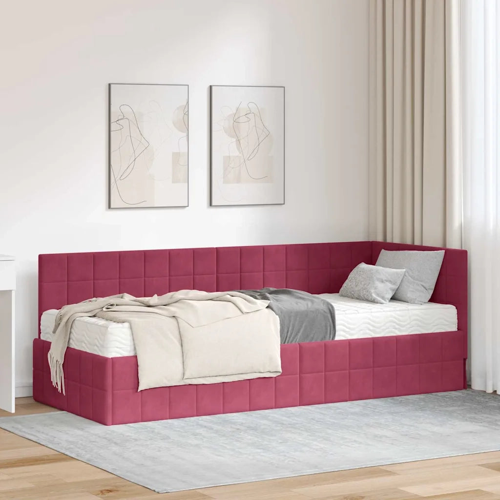 Struttura Letto Angolare con Materasso 2 pz-Giroletto con materasso Verde Velluto 622447