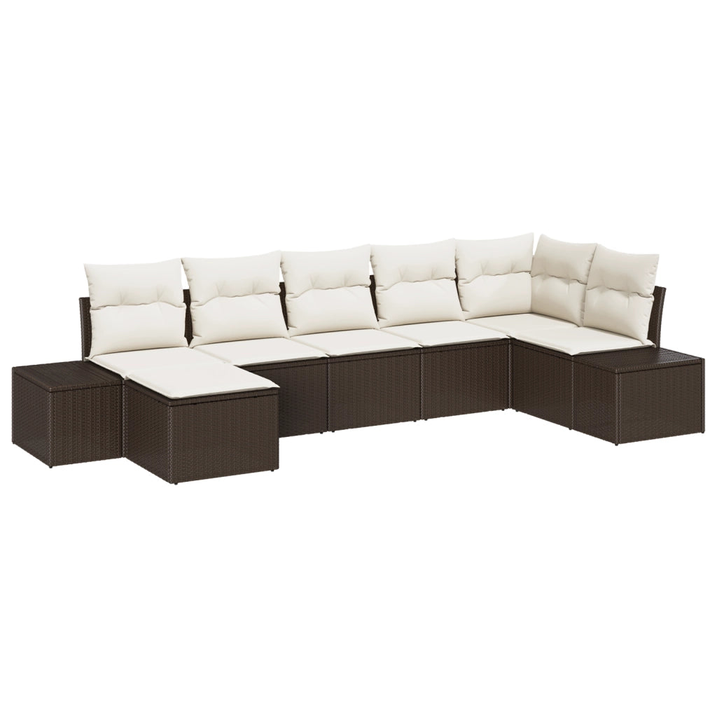 Set di divani da giardino 7 pezzi con cuscini Rattan marrone