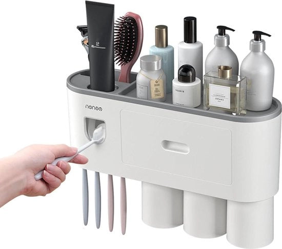 Organizzatore per la stanza da bagno a parete per 3 posizionamenti di spazzolini da denti con estrattore di dentifricio