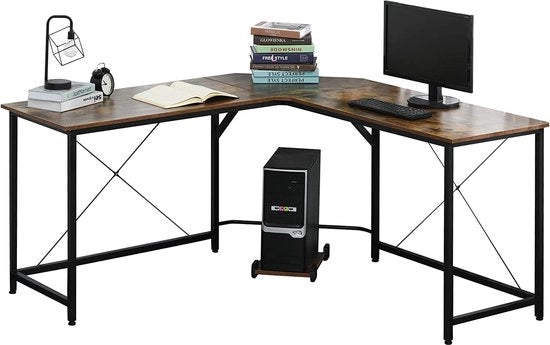 Tavolo da Computer, Scrivania a L con Angolo, Tavolo di Ufficio, Chipboard + Metallo, Nero + Miele, 150 x 150 x 75 cm