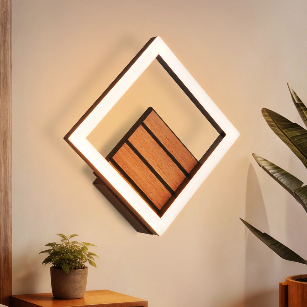 ZMH Lampada da Parete LED Interni 17cm Effetto Legno Moderna 7W 3000K Calda Indiretta per Soggiorno Camera Hotel