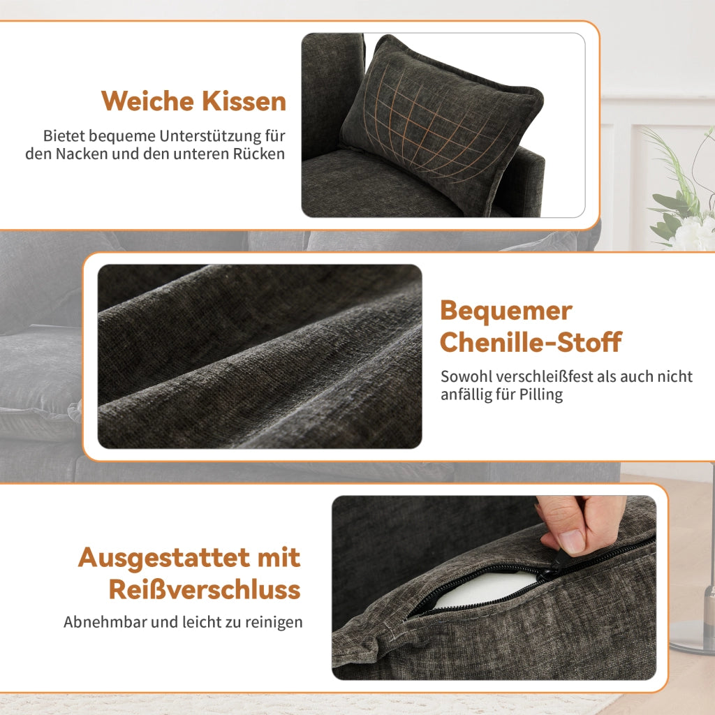 DIVANO Angolare L 283x147x84 cm in Chenille Grigio scuro con pouf mobile