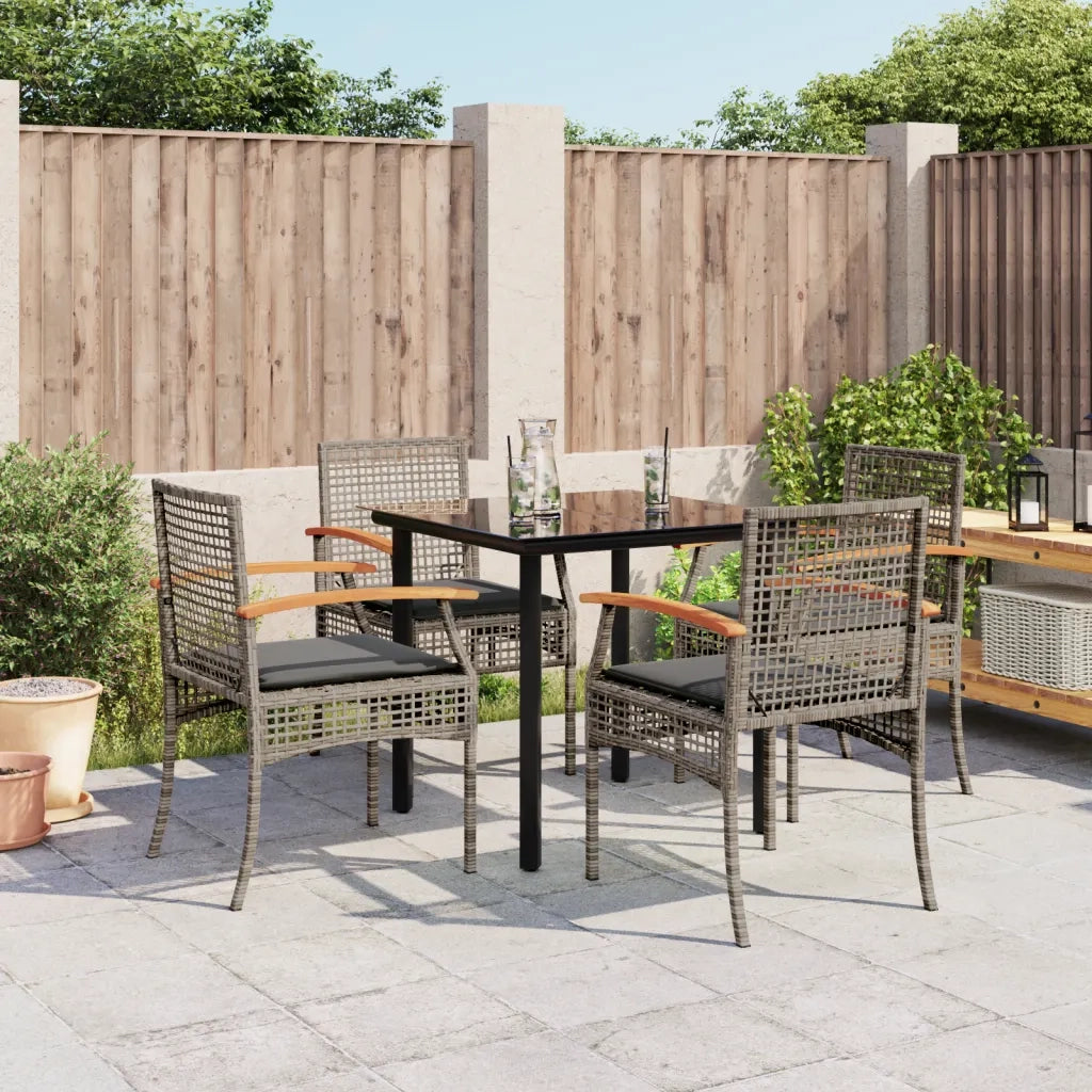 Set da Pranzo da Giardino 5 pz | Set Salotto da Giardino con Cuscini in Polyrattan Grigio