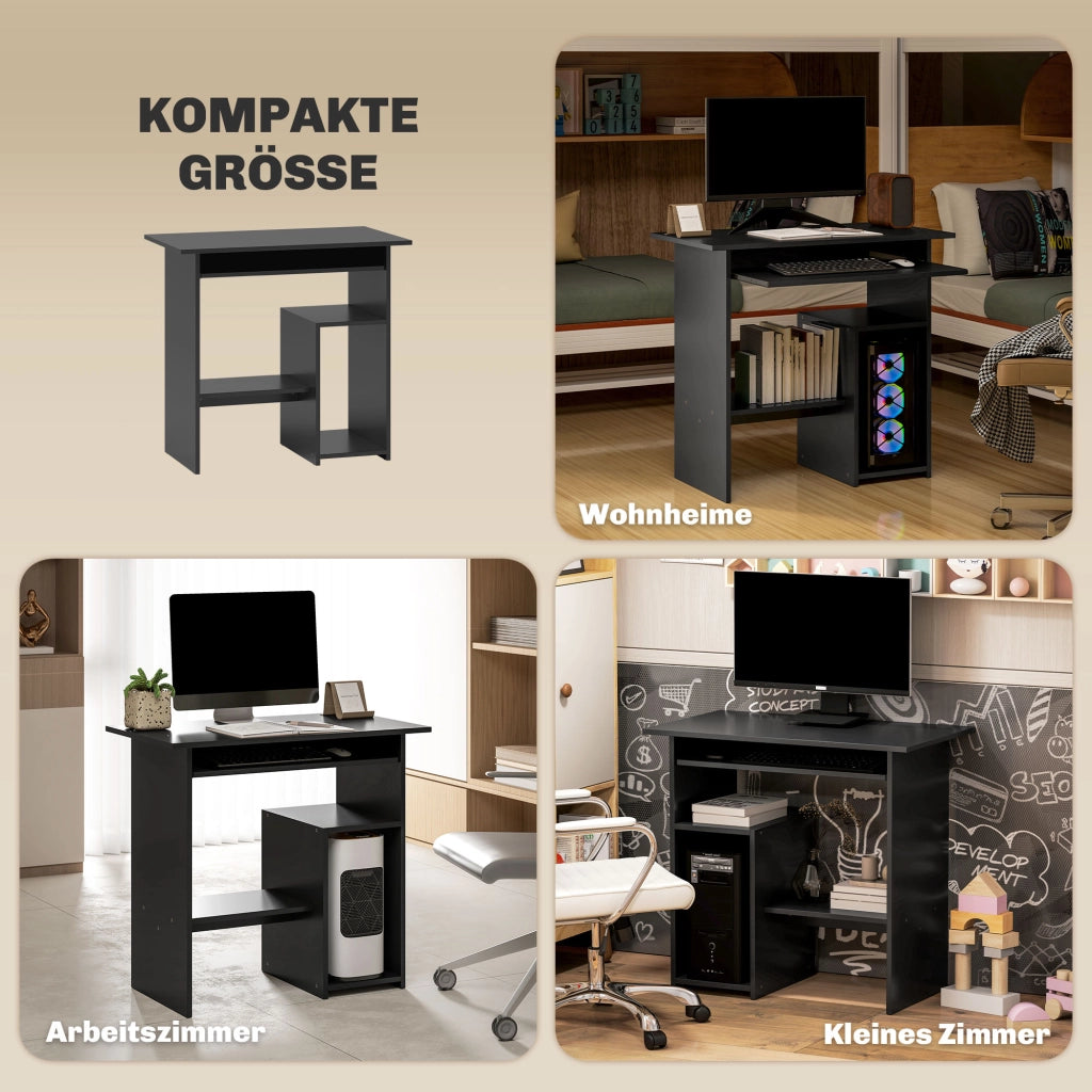 Scrivania lineare con ripiano estraibile per tastiera, scomparto computer e 2 vani aperti per ufficio 80 × 45 × 75 cm