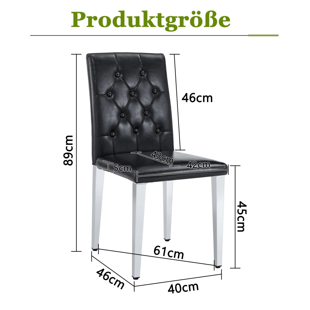 Sedia da pranzo Set da 4 con schienale capitonné in PU nero e gambe in metallo argento