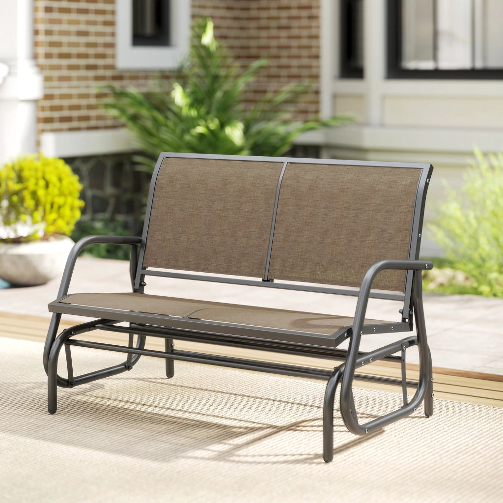Panchina a Dondolo 2 Posti da Giardino 120x70x85 cm in Metallo e Tessuto a Rete Marrone Chiaro