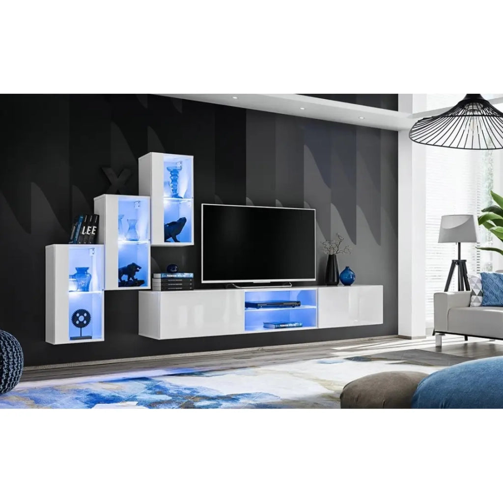 Set di mobili da salotto SWITCH XXII design, colore bianco lucido.