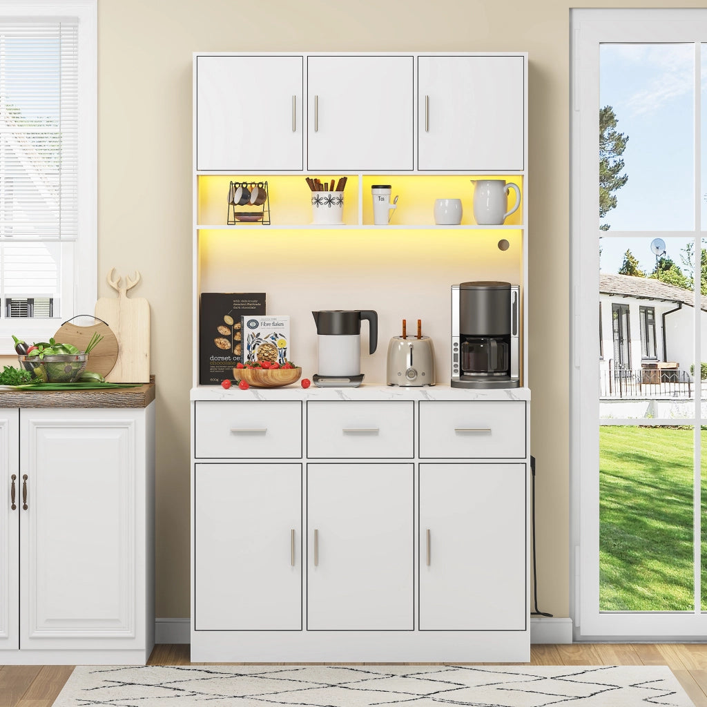 Credenza da cucina con 6 ante; 3 cassetti; ripiani regolabili; LED e prese USB; in MDF; 100 x 40 x 180 cm