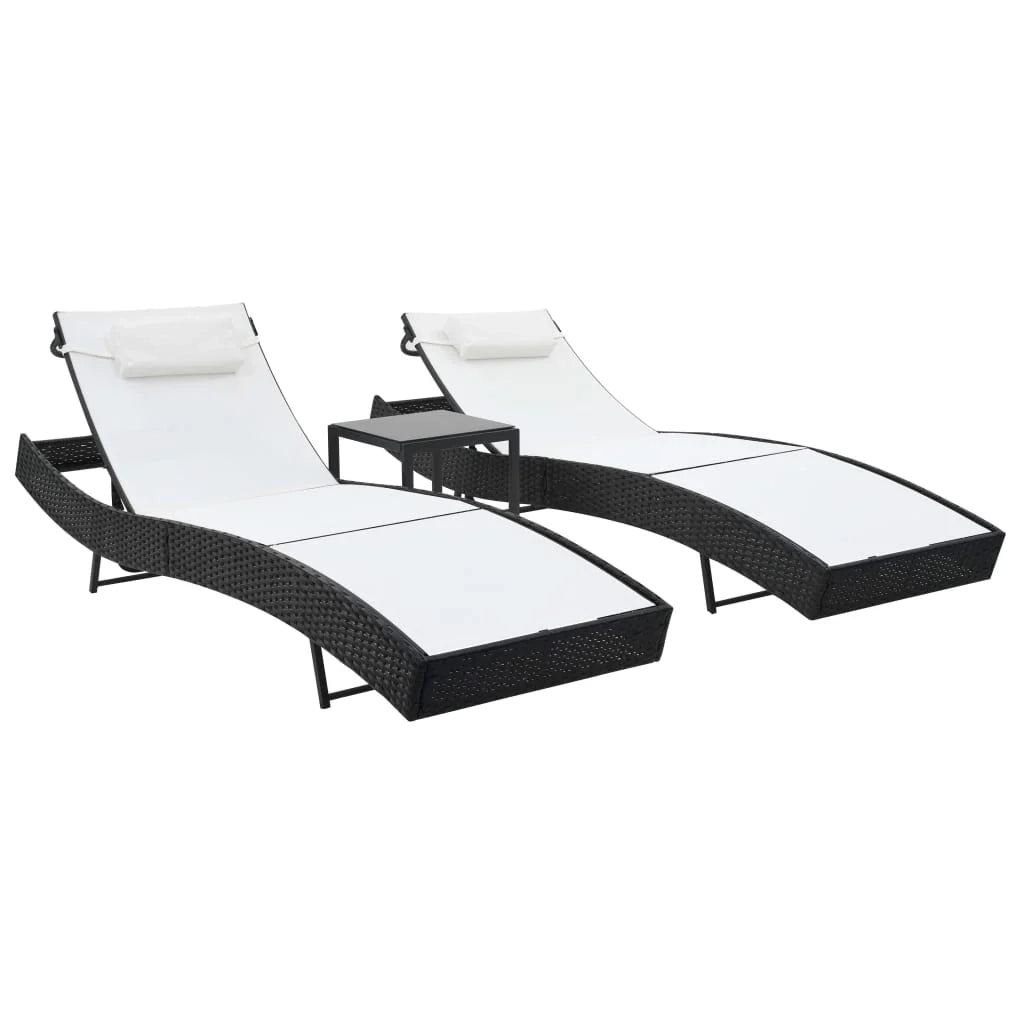 Set di 2 lettini prendisole sedie a sdraio lettini prendisole lettini da giardino mobili da giardino e tavolo in resina intrecciata nera e textilene 02_0012146