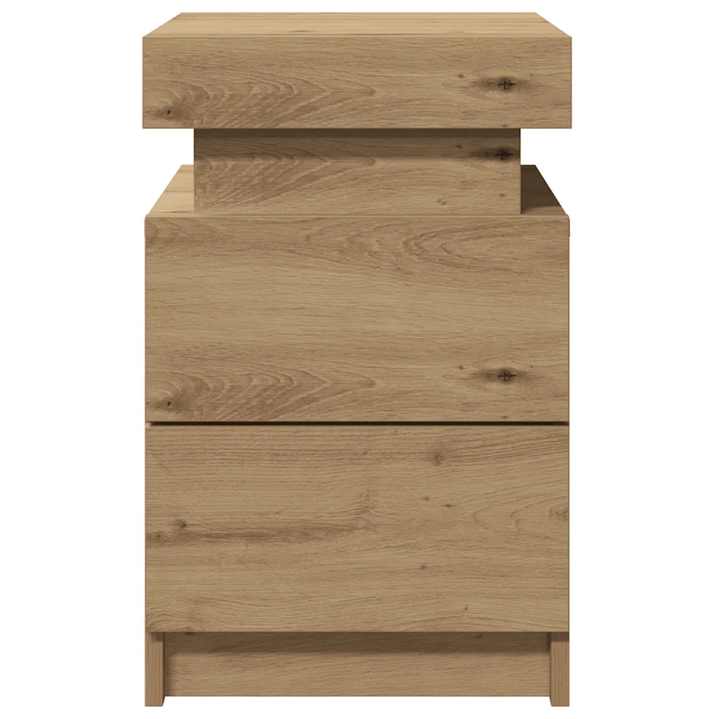Comodini con LED 2pz Rovere Artigianale 40x30x40 cm Truciolato