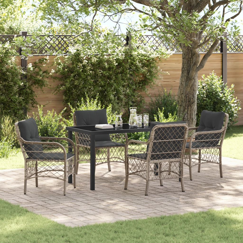 Set da pranzo da giardino da 5 pezzi con cuscini Grigio Chiaro Polyrattan