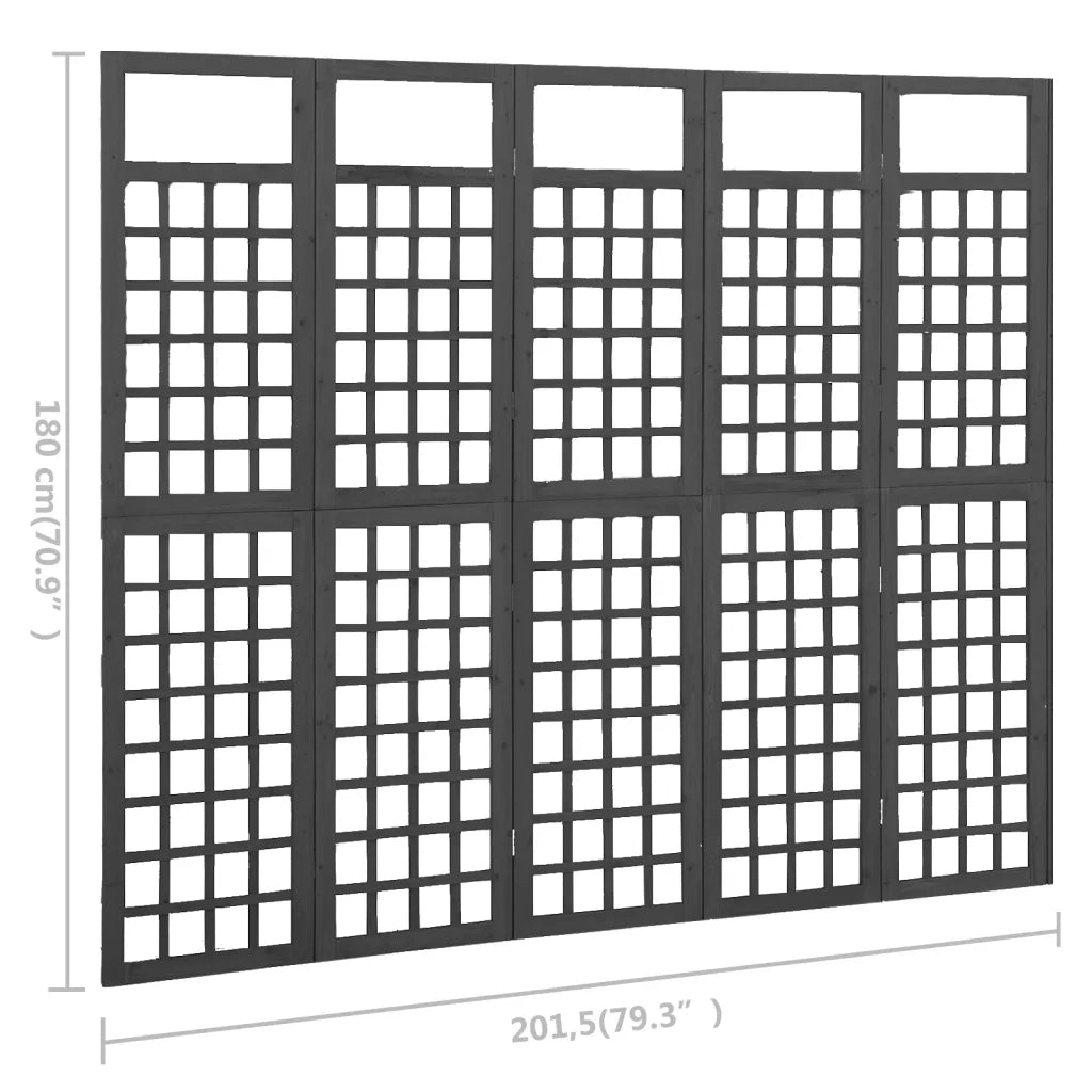 Divisorio a 5 Pannelli Legno Massello di Abete Nero 161x180 cm 316484