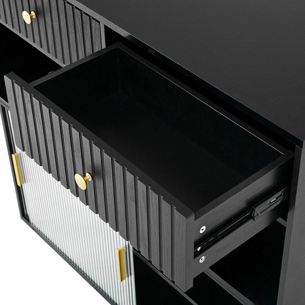 Tavolo bar estensibile girevole 360¡ã - Xylo - LED, spazio di archiviazione, buffet reversibile con pannello forato e prese elettriche, nero