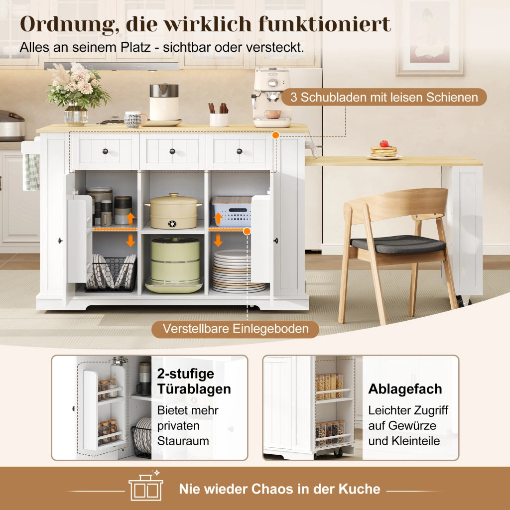 ISOLA CUCINA mobile con tavolo estraibile 138(213)x55x93 cm bianco e naturale