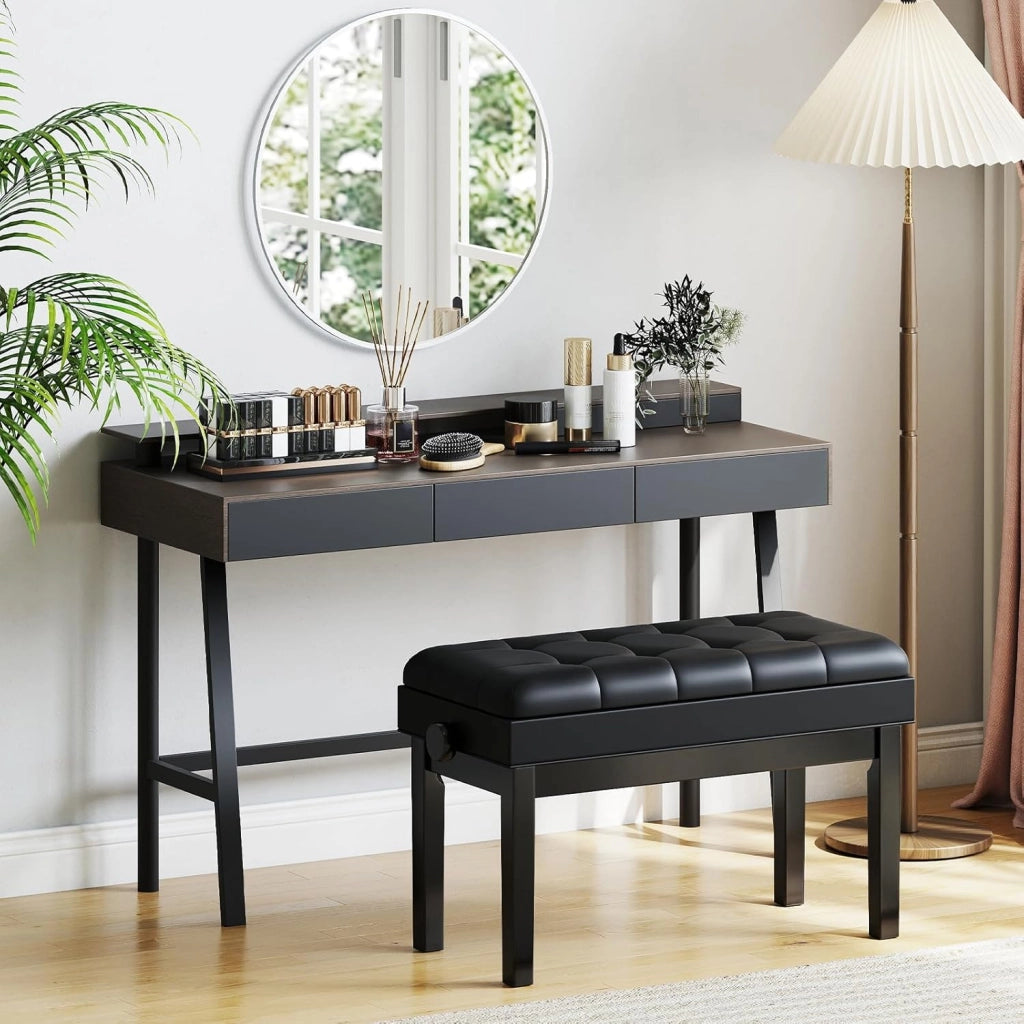 Panca per pianoforte con altezza regolabile 48-58 cm, panca pianoforte imbottita per 2 persone, sgabello con spazio di archiviazione e gambe antiscivolo, nero