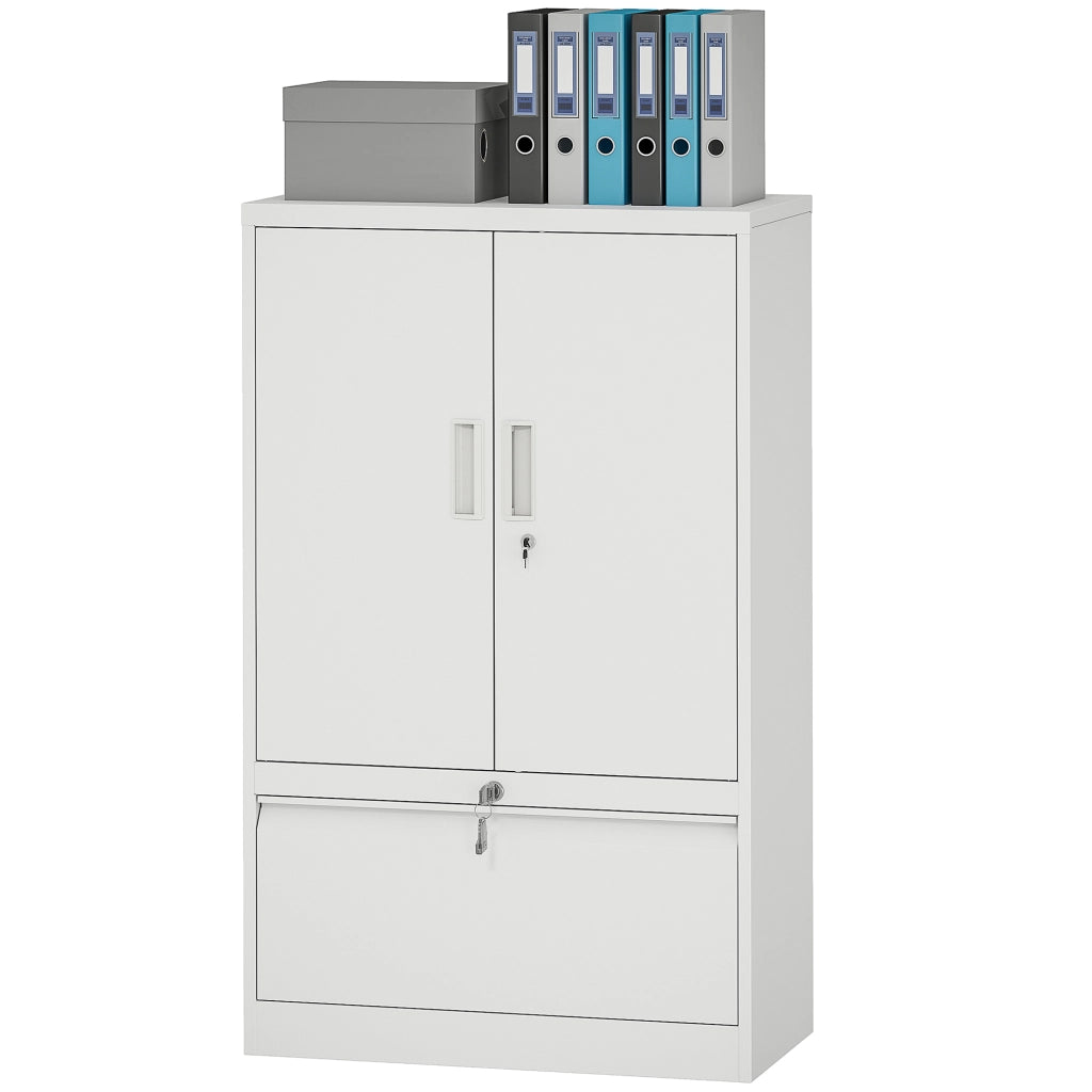 Mobile da Ufficio in Acciaio con Ripiano Interno Regolabile e Cassetto, 80x40x130 cm, Bianco
