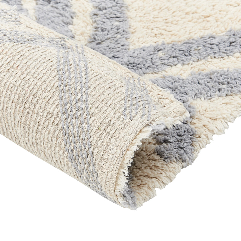 Tappeto beige e grigio 80 x 150 cm cotone fatto a mano motivo geometrico soggiorno camera da letto