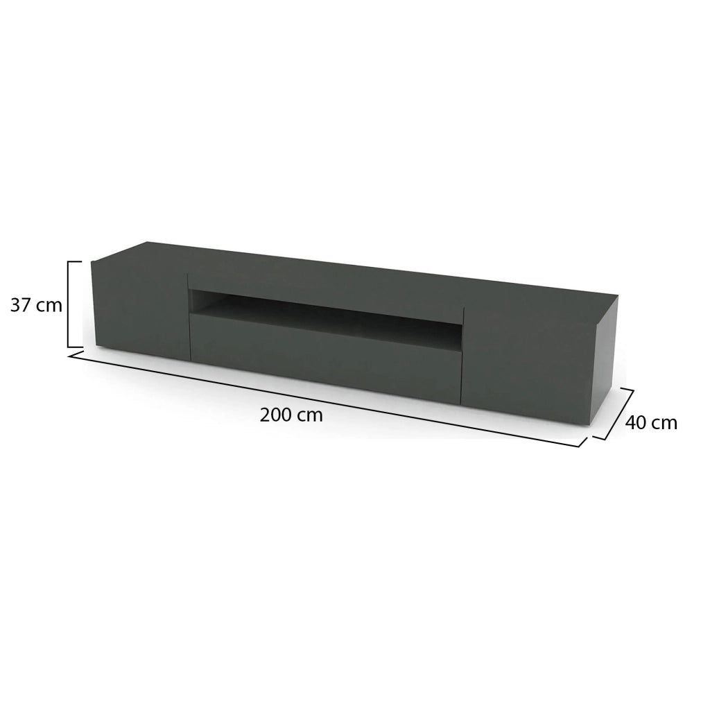 Mobile da soggiorno Porta Amore, Made in Italy, Supporto per Amore da salotto a 3 ante e ripiani, cm 200x40h37, Antracite lucido