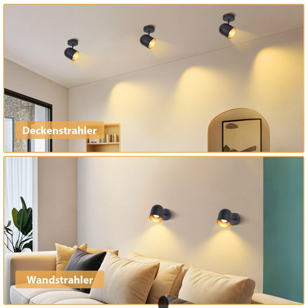 ZMH Faretto da soffitto 1 fiamma nero-oro Faretto da soffitto orientabili 350° industriale per corridoio