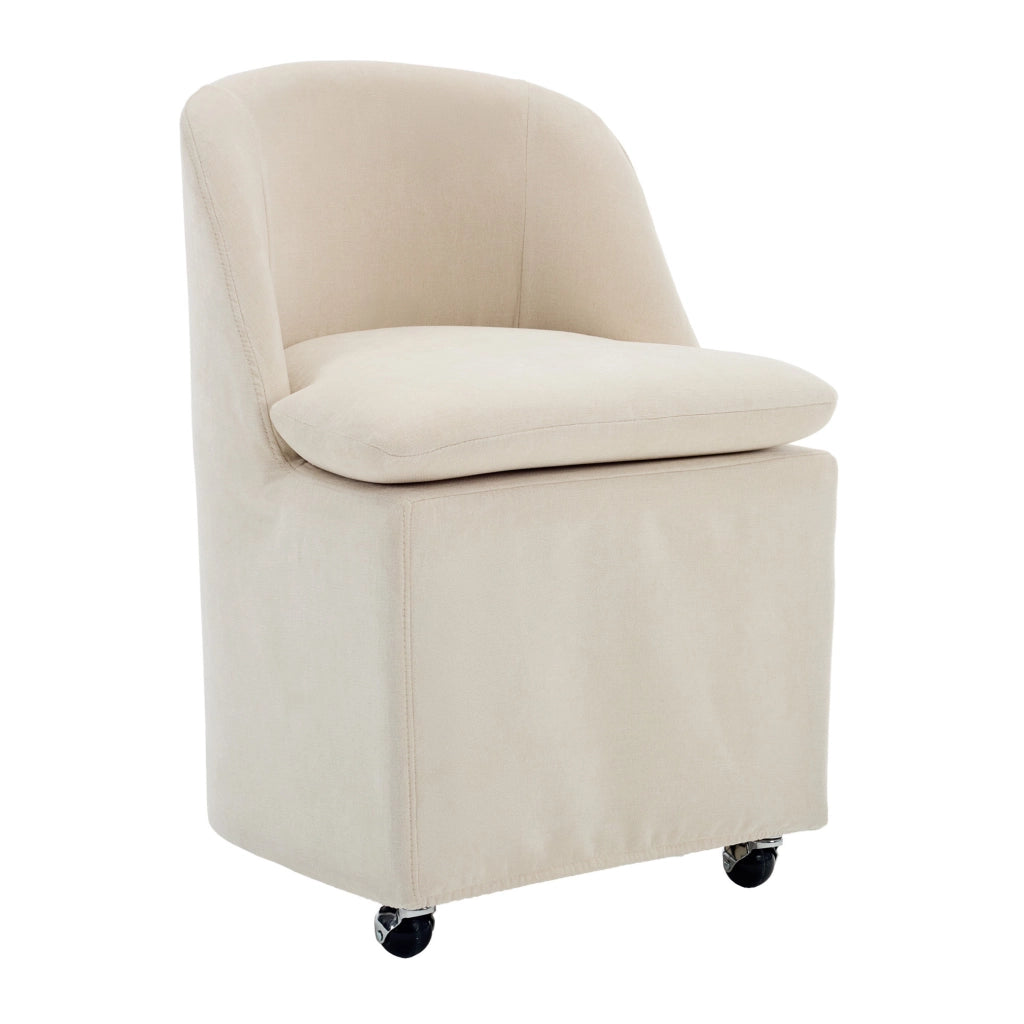 Set di 2 sedie da pranzo in chenille beige con ruote