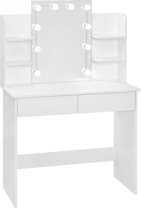 Tavolo da Toilette in Legno con Specchio e Spazio di Deposito - 90x135x40 cm - Bianco
